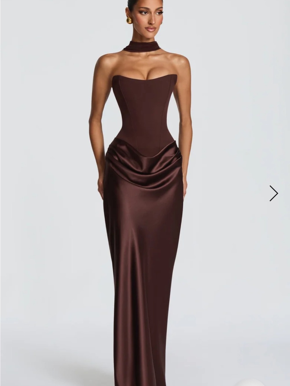 Strapless Brown Satin Maxi Gown